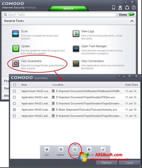 Screenshot Comodo Internet Security Windows 10